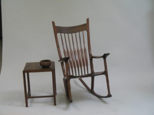 Walnut rocking chair & side table